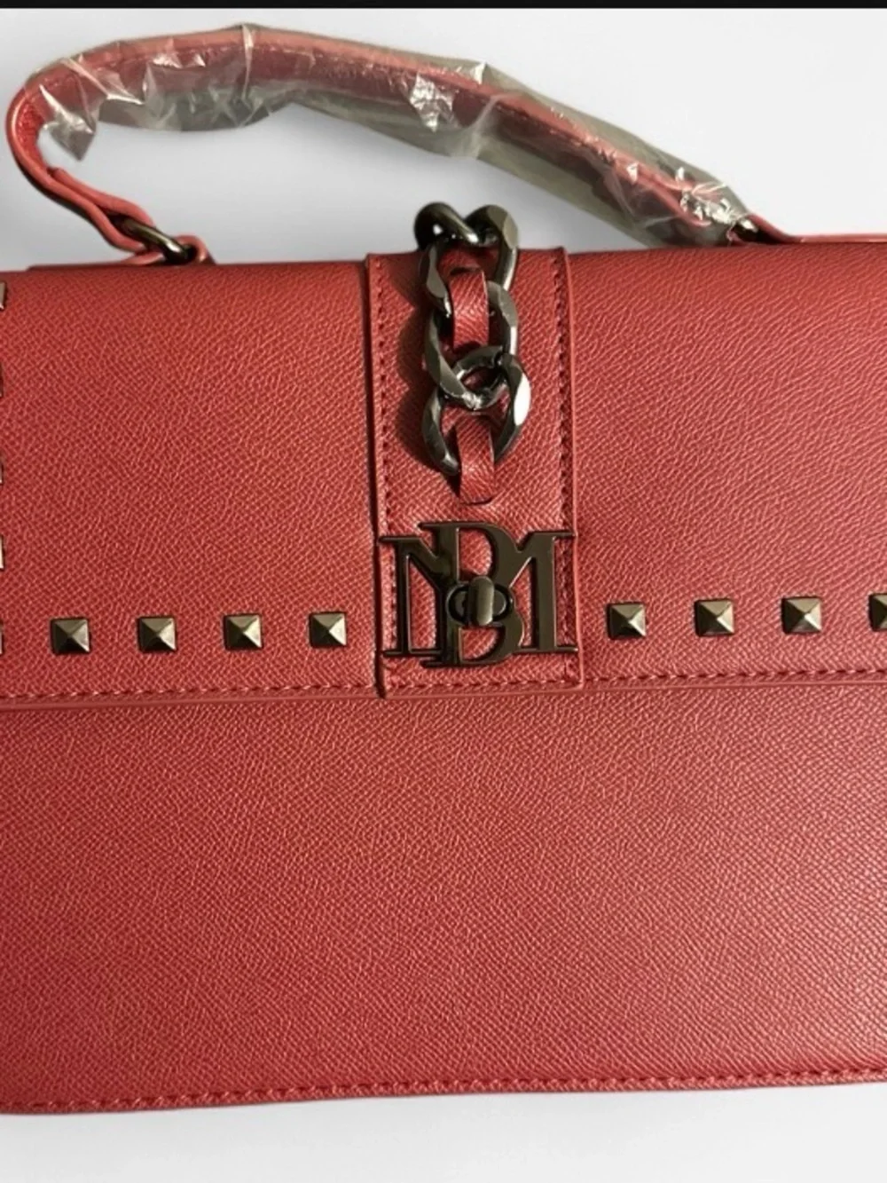 Red Studded Top-Handle Women's Bag by MB (Monogram)